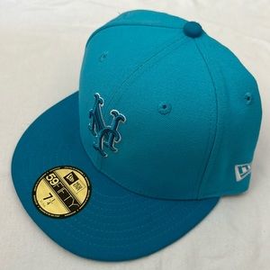 New era 59fifty custom fitted 7 ¼ mens baseball hat New York Mets teal blue